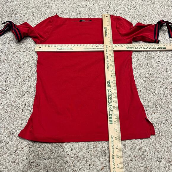 Lauren Ralph Lauren Bow Detail Short Sleeve Tee Sz M Red Christmas Preppy - Picture 3 of 6